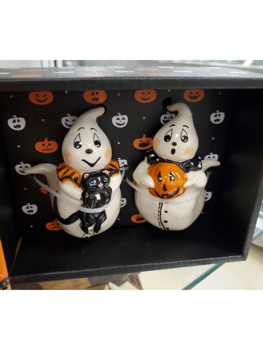 Blue Sky Clayworks Halloween Ghost Pumpkin Salt & Pepper Shakers 2pc Boxed